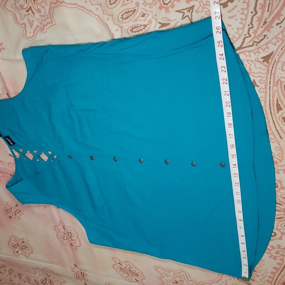 Cruel Denim Teal Cut Out Back Sleeveless Top Teal Button Tank Top - Picture 9 of 13